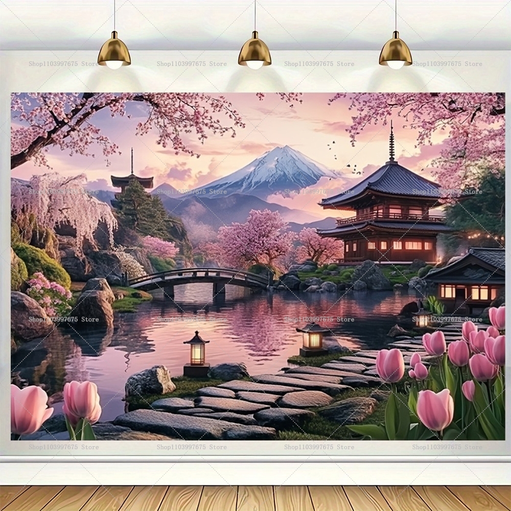 Car Accessories Banner - Japanese Cherry Blossom Scenery Backdrops Living