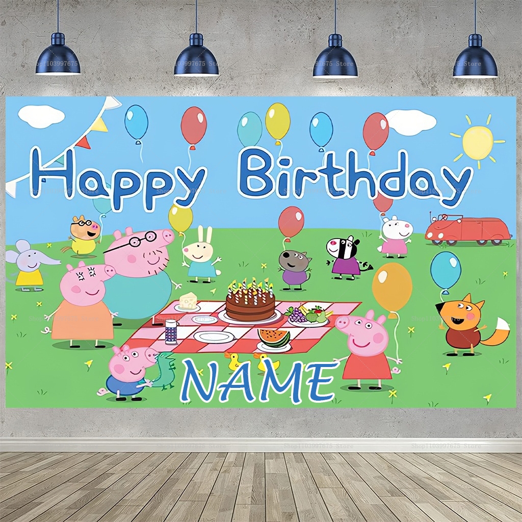 Car Accessories Banner - Custom Name Cartoon Peppa Pig Backdrops
