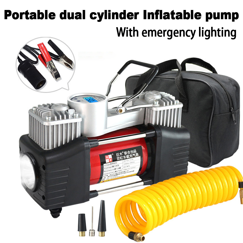 Car Portable Tire Inflator - 12V Dual-Cylinder Car Air Pump Multifunctional