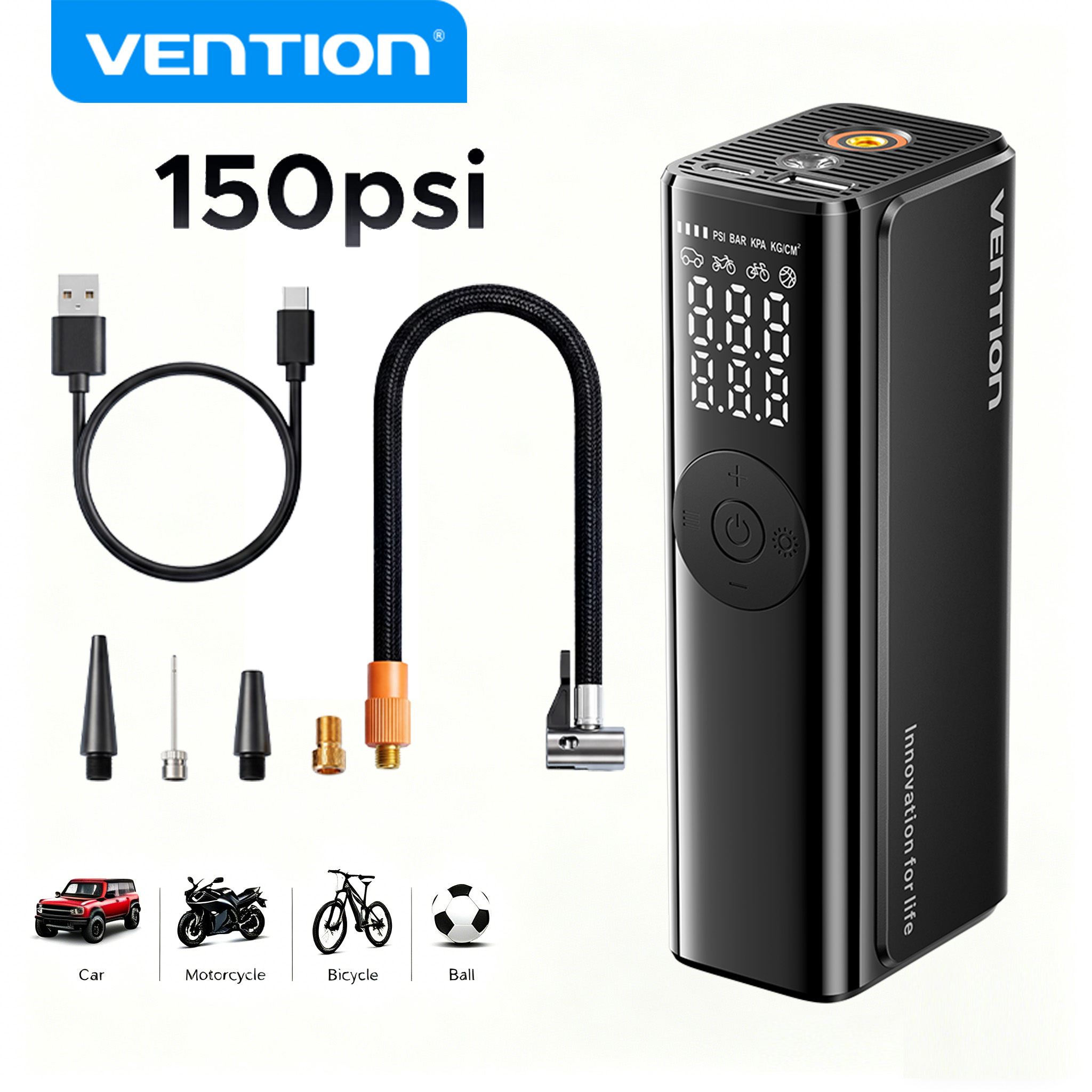 Vention Car Air Pump 5200Mah P - Car Portable Tire Inflator recensie en prijs