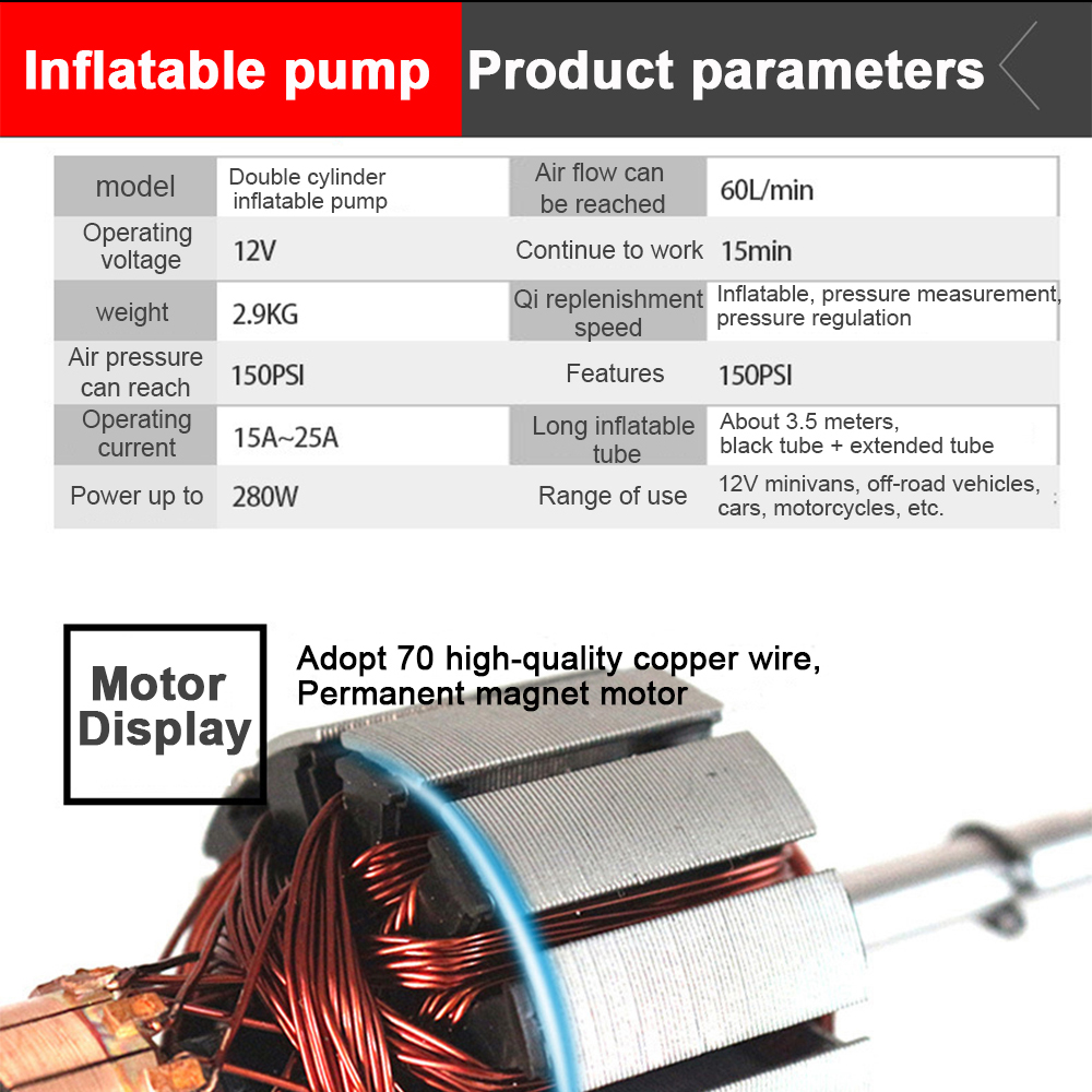 12V Dual-Cylinder Car Air Pump - Car Portable Tire Inflator recensie en prijs